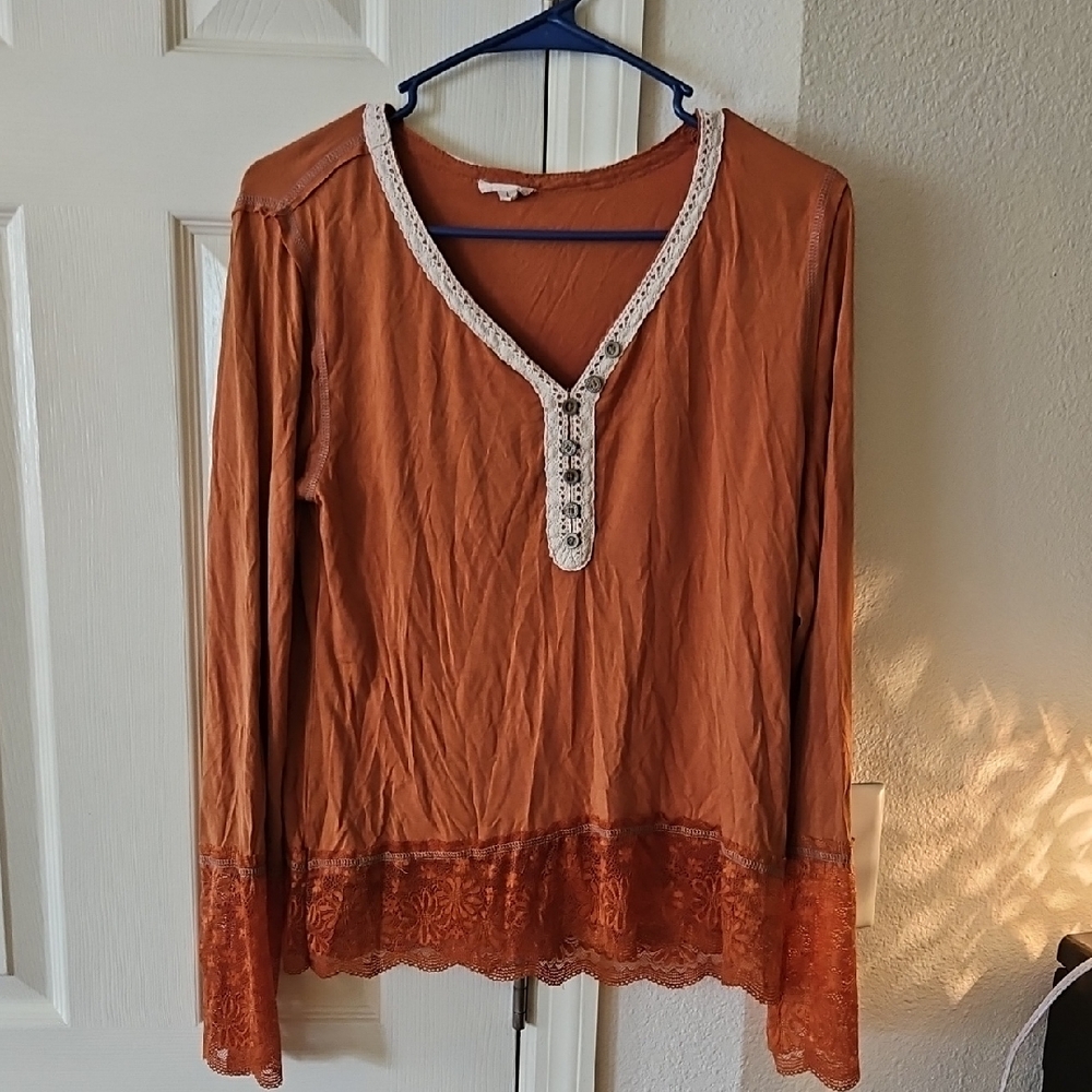 Women's Lace Trim Orange Top POL